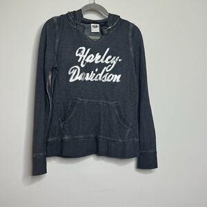 Genuine Motor Clothes sequin Gray Long Sleeve Pockets Pullover Hoodie Medium